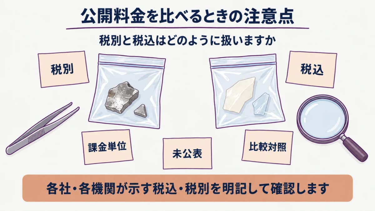 税別と税込の表示を分ける金属片と樹脂片
