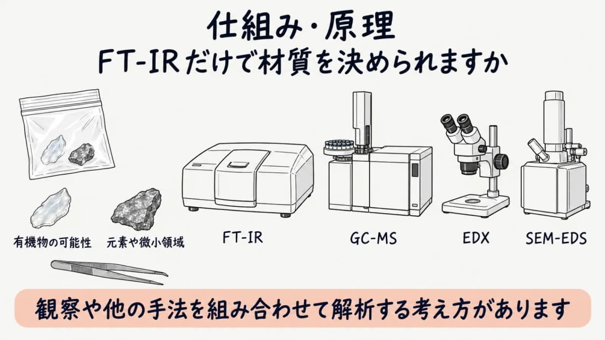 有機物と元素情報を分けて確認する樹脂片と金属片