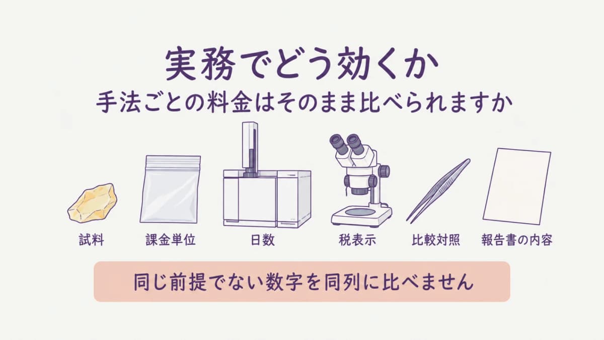手法別の公開条件を確認する分析装置と検体袋