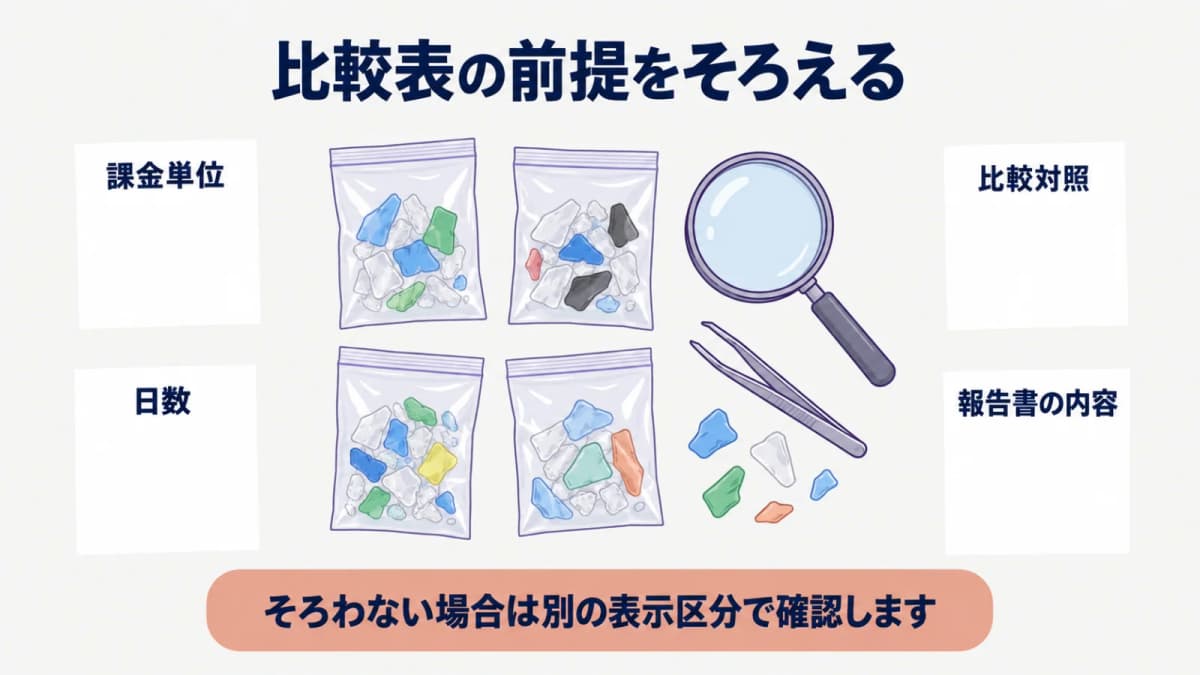 課金単位と比較対照を分けるガラス片と正常品の検体袋