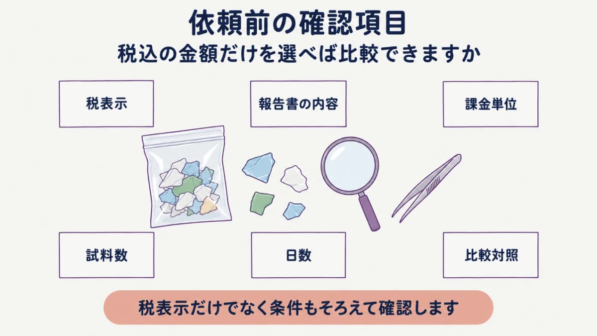 依頼前の五つの条件を整理するピンセットと検体袋