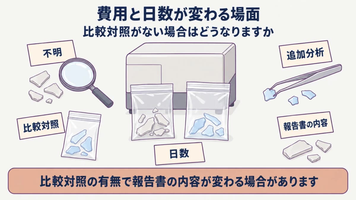 不明・比較対照・日数・追加分析・報告書の内容を分けて確認する図