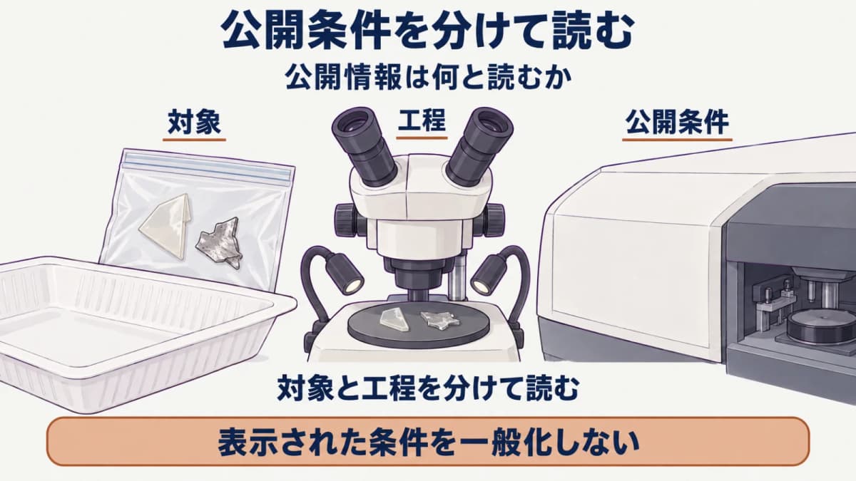対象と工程と公開条件を分けて読む図