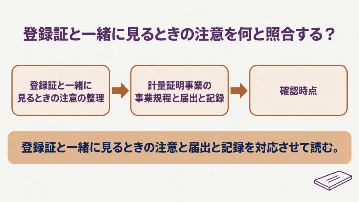 登録証と一緒に見るときの注意を整理する図