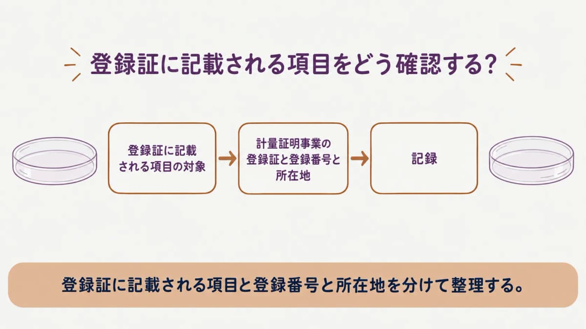 登録証に記載される項目を整理する図