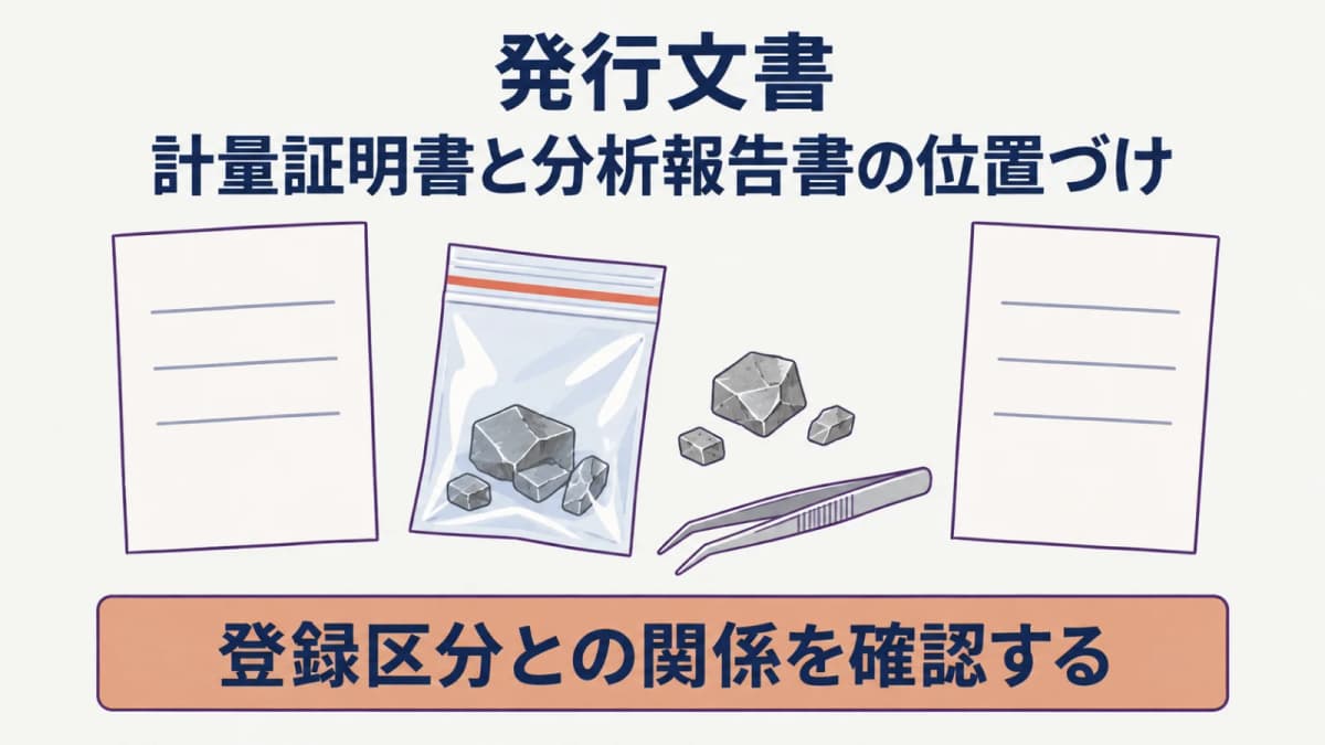 標章の有無と発行文書の確認項目を分ける検体袋と書類の図