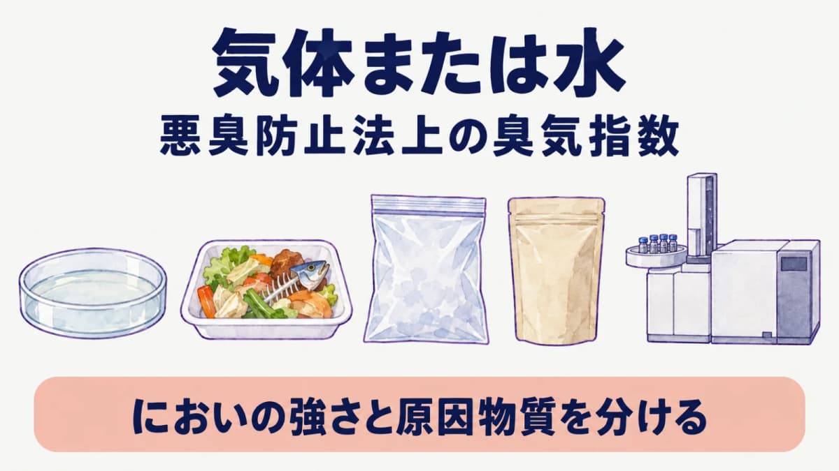 においの強さの指標と原因物質の確認を分けるシャーレと分析装置の図