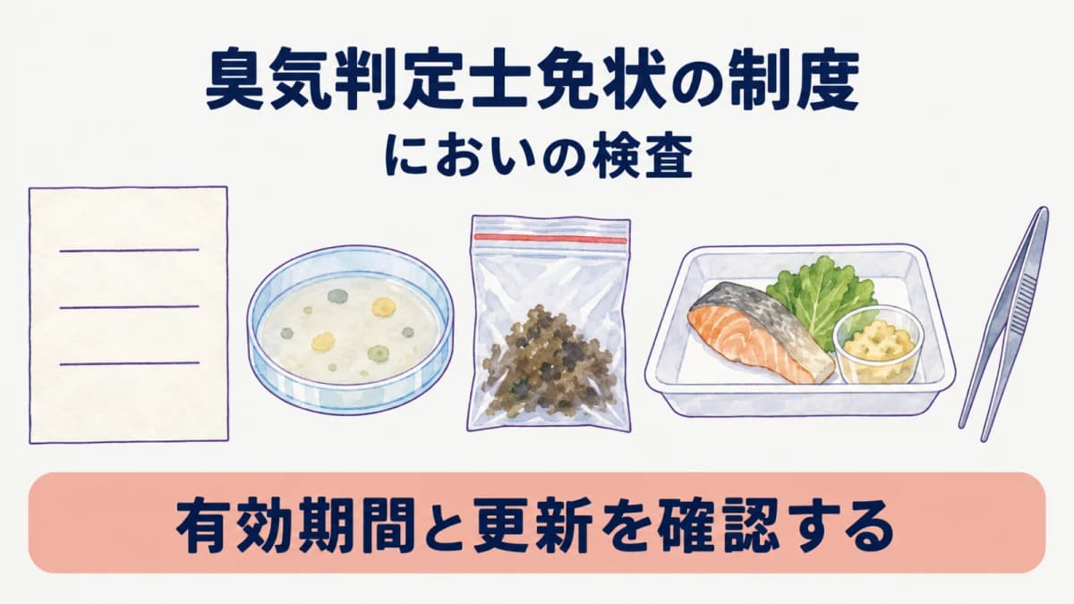 有効期間と更新の確認を示すにおいの検査と書類の図
